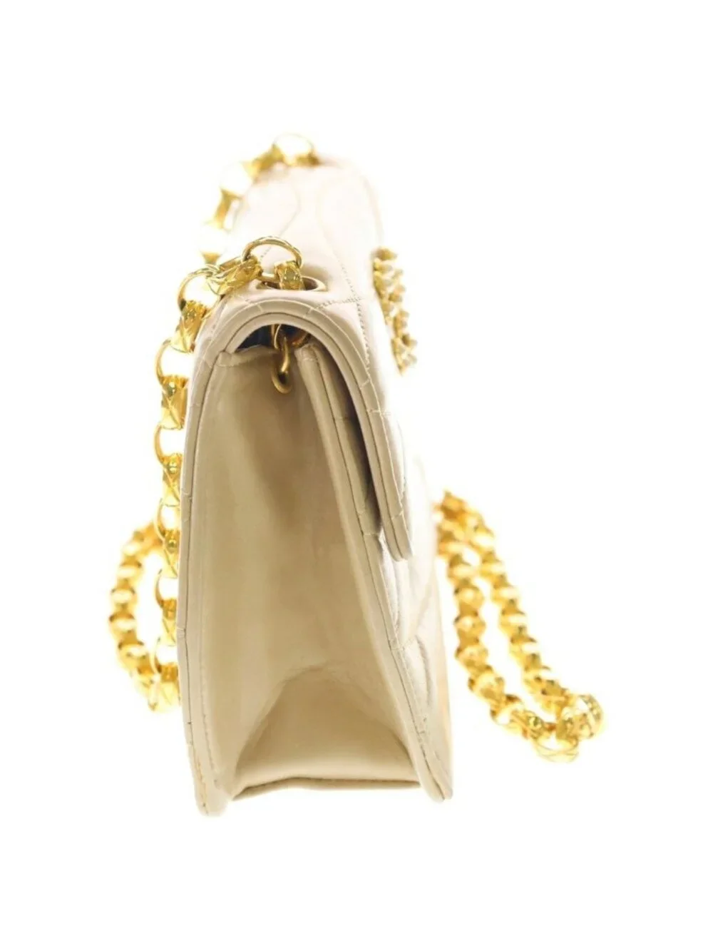 Chanel CC Logo Pearl Vintage Chain Shoulder Bag Beige Leather Gold